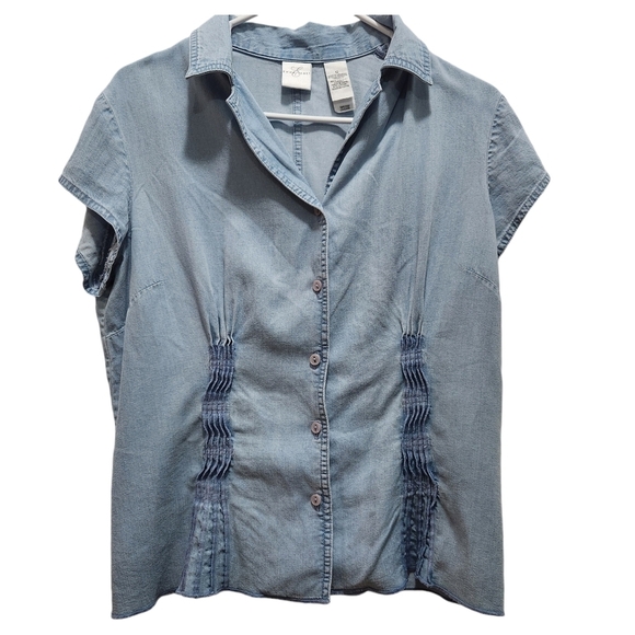 Emma James Size 12 Light Blue Denim Button Down Peplum Style Back - Picture 1 of 6